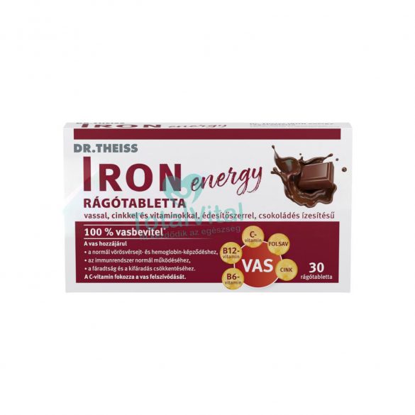 Dr.theiss iron energy rágótabletta vassal, cinkkel és vitaminokkal csokoládé ízben 30 db