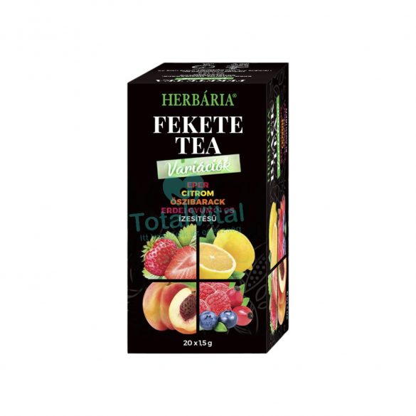 Herbária fekete tea mix fekete tea, erdei gyümölcs, barack, citrom, eper variáció 20x1,5g 30 g