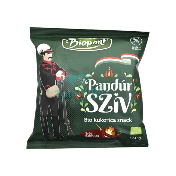 Biopont bio kukorica snack pandúr szív erős paprikás ízesítéssel 45g