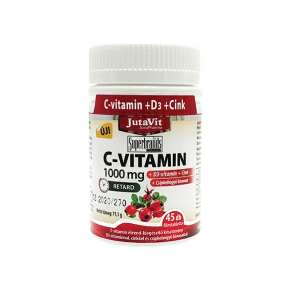 Jutavit c vitamin 1000 mg nyújtott kioldódású csipkeb. + d3 vitamin + cink, 45 db