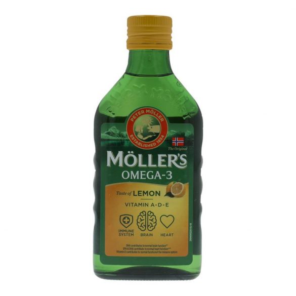 Möllers omega-3 halolaj étrend-kiegészítő a, d és e-vitaminnal, citrom ízesítéssel 250 ml